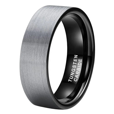 Tungsten Black & Silver Brushed & Polished Mens Ring