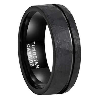 Tungsten Black Hammer Patterned Brushed Men's Ring