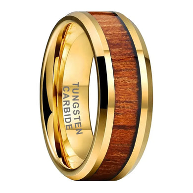 Tungsten Yellow & Wood Inlay Mens Ring