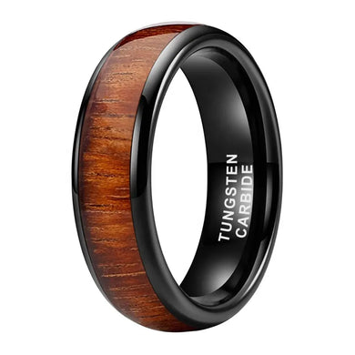 Tungsten Black & Wood Inlay Mens Ring