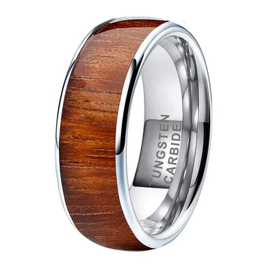 Tungsten Silver & Wood Inlay Mens Ring