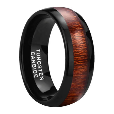 Tungsten Black & Wood Inlay Mens Ring