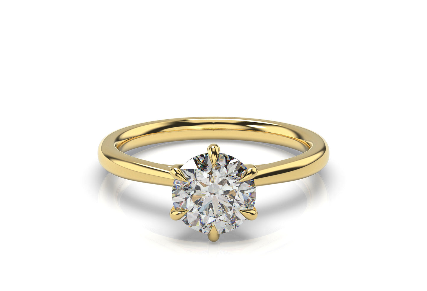 Round Brilliant Yellow Gold Six Claw Solitaire Engagement Ring