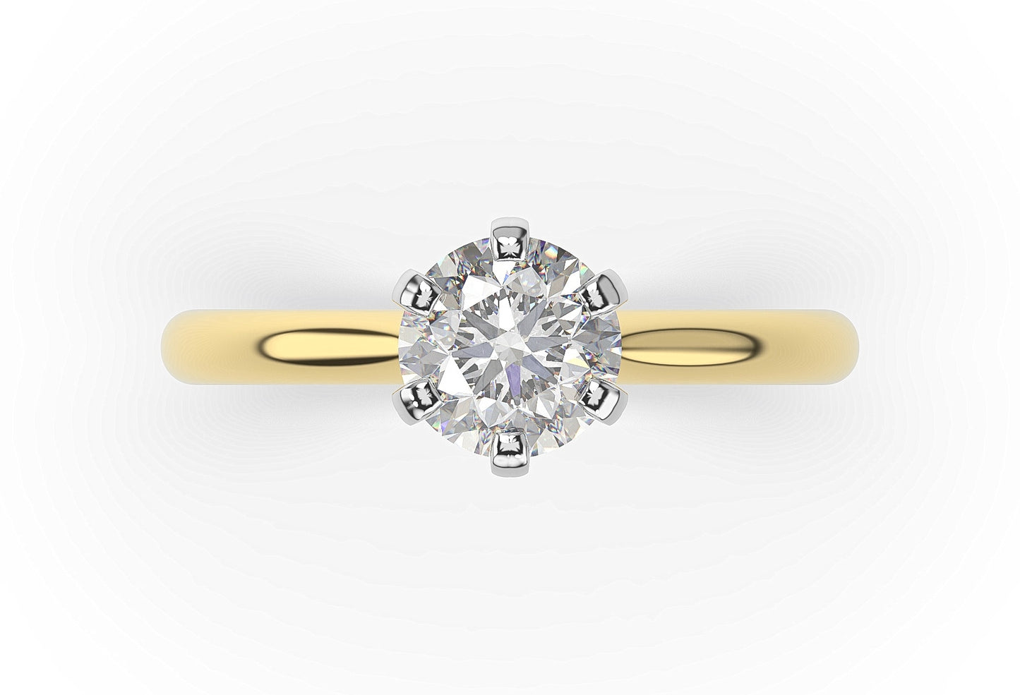 Round Brilliant White & Yellow Gold Six Claw Solitaire Engagement Ring
