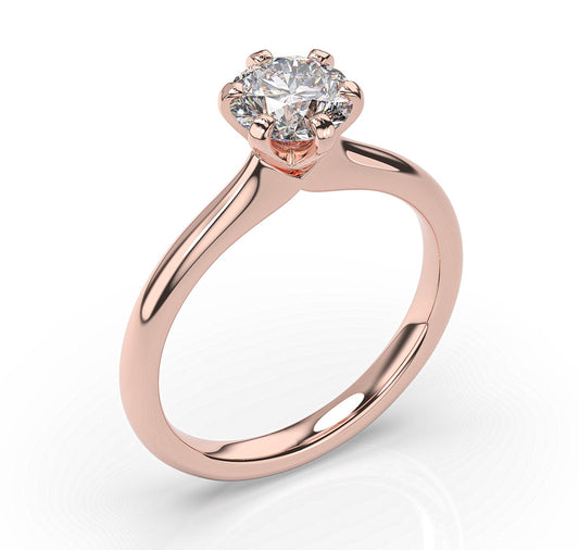Round Brilliant Rose Gold Six Claw Solitaire Engagement Ring