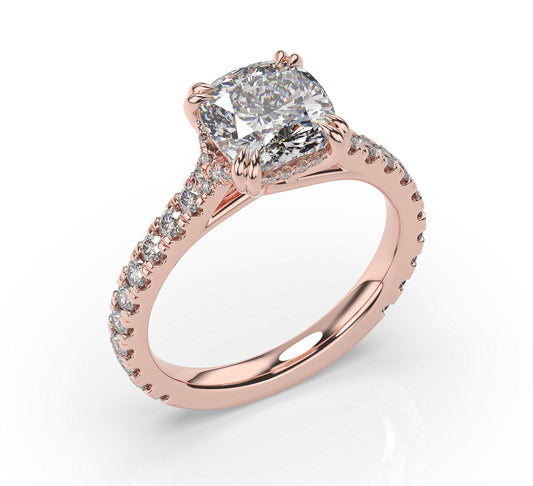 Cushion Rose Gold Claw Set Hidden Halo Style Engagement Ring