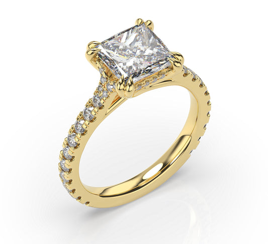 Princess Yellow Gold Claw Set Hidden Halo Style Engagement Ring