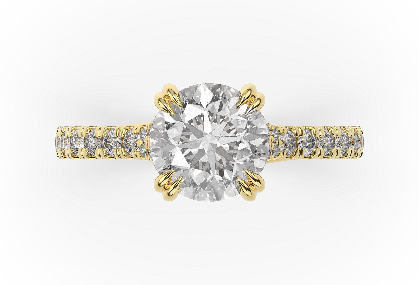 Round Brilliant Yellow Gold Claw Set Hidden Halo Style Engagement Ring