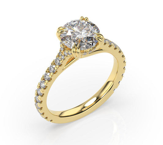 Round Brilliant Yellow Gold Claw Set Hidden Halo Style Engagement Ring