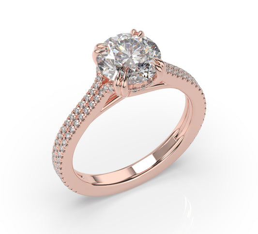 Round Brilliant Rose Gold Double Pave Hidden Halo Style Engagement Ring