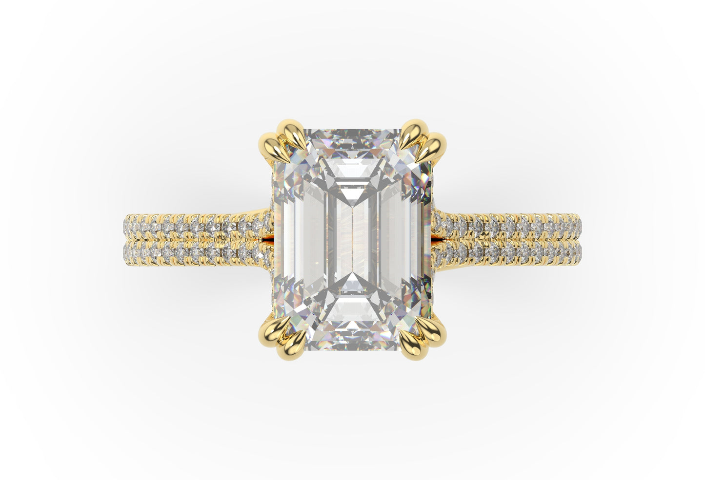 Emerald Yellow Gold Double Pave Hidden Halo Style Engagement Ring