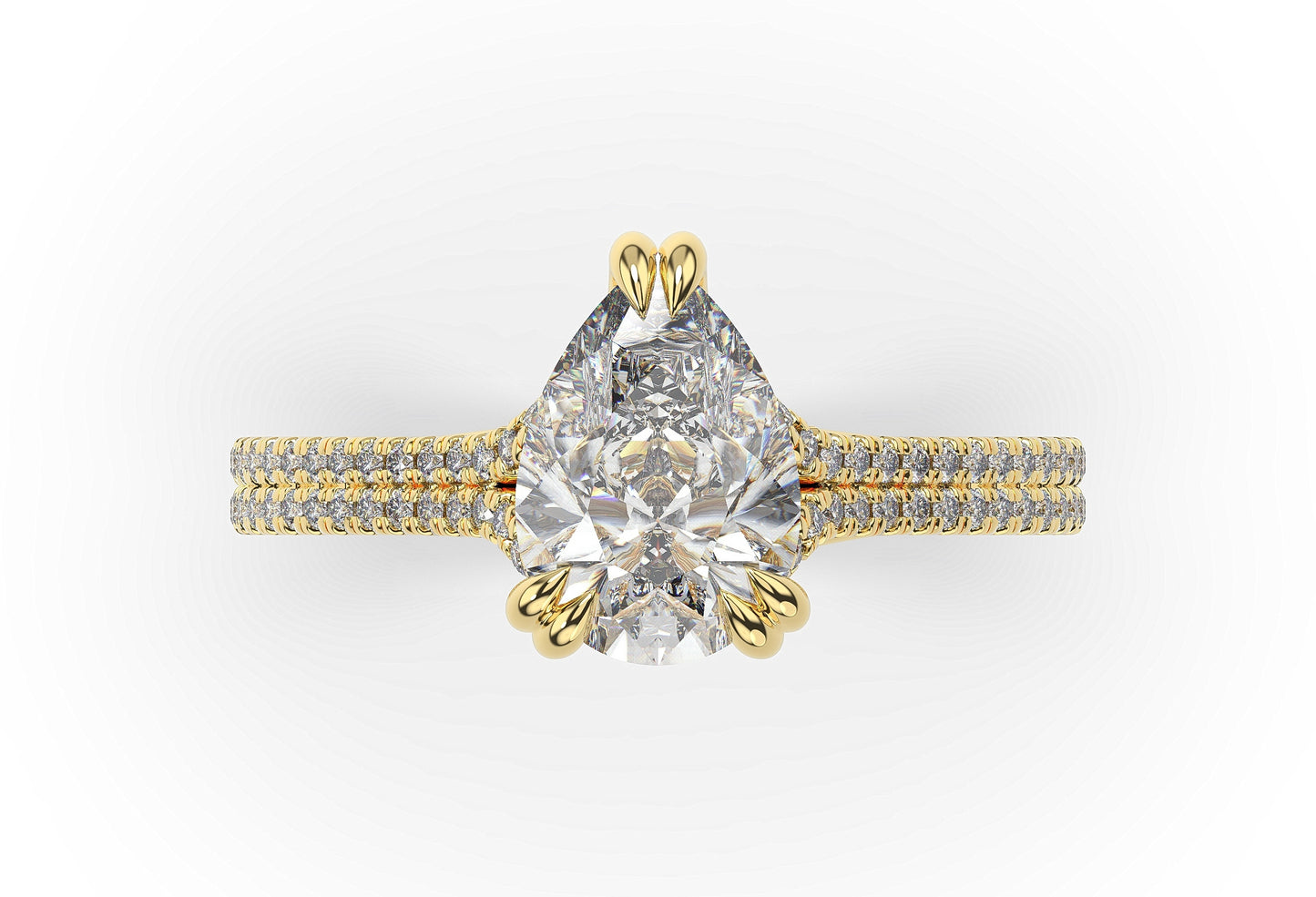 Pear Yellow Gold Double Pave Hidden Halo Style Engagement Ring