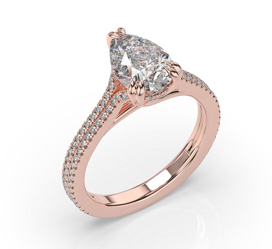 Pear Rose Gold Double Pave Hidden Halo Style Engagement Ring