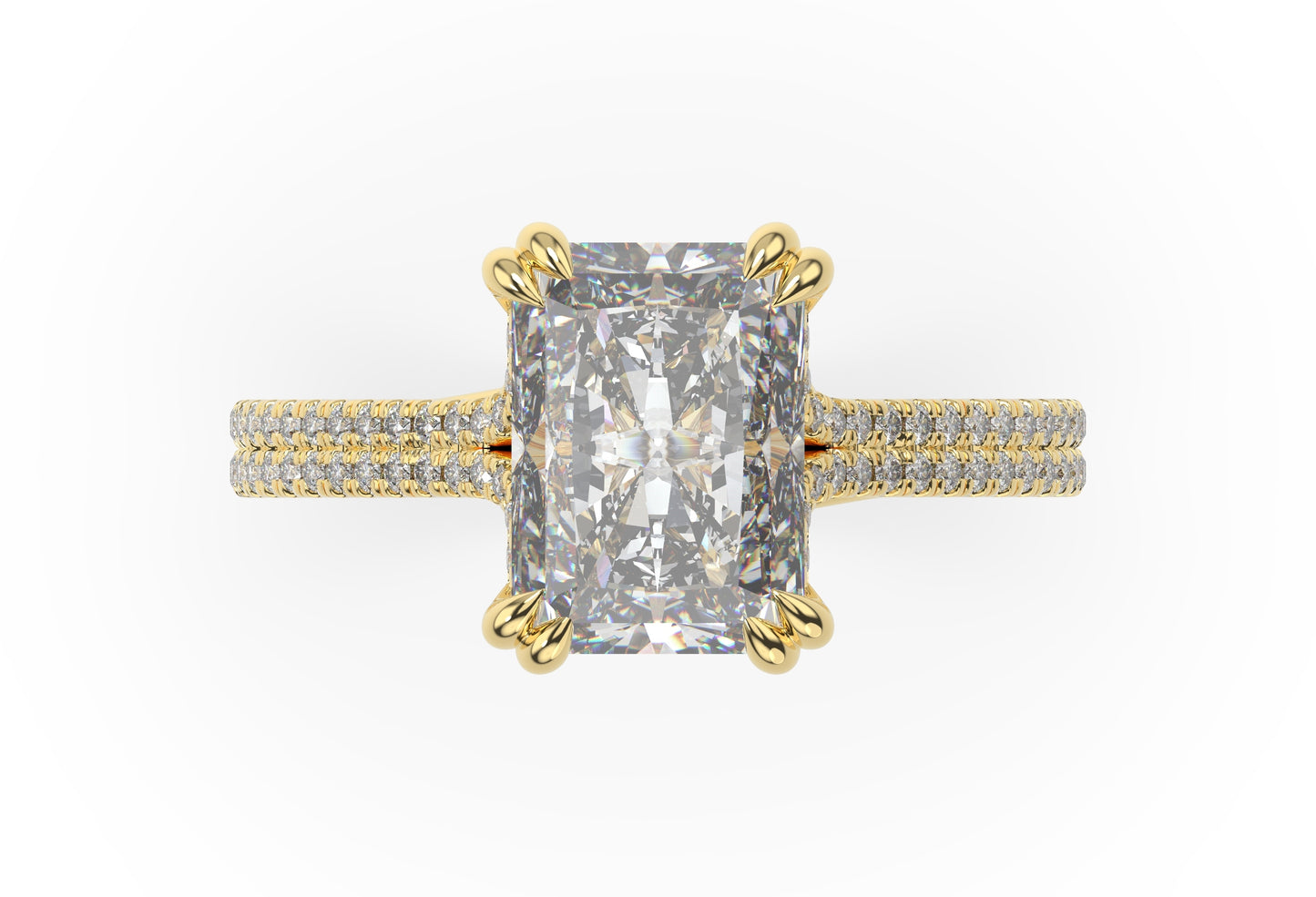 Radiant Yellow Gold Double Pave Hidden Halo Style Engagement Ring