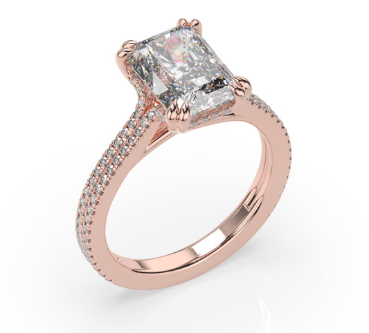 Radiant Rose Gold Double Pave Hidden Halo Style Engagement Ring