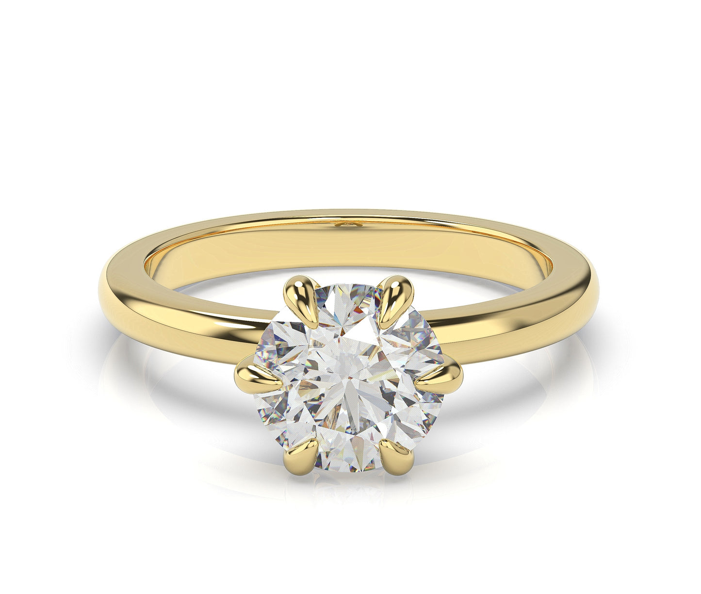 Round Brilliant Yellow Gold Six Claw Solitaire Engagement Ring