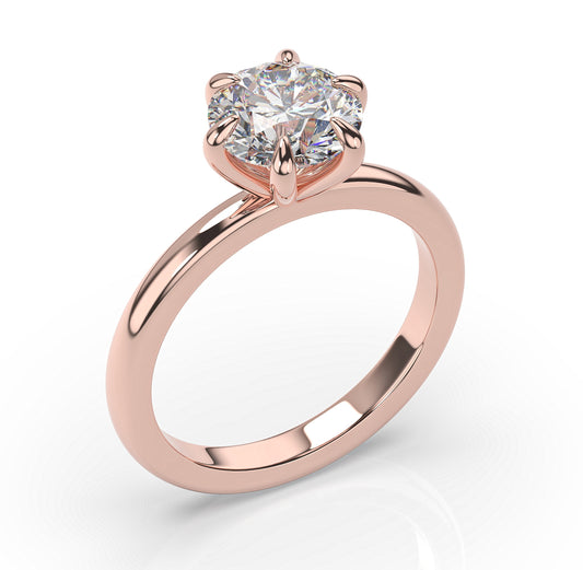Round Brilliant Rose Gold Six Claw Solitaire Engagement Ring