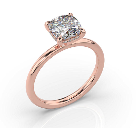 Cushion Rose Gold Hidden Halo Solitaire Engagement Ring