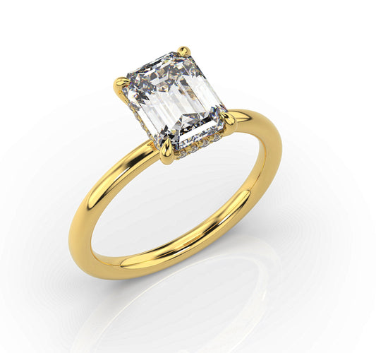 Emerald Yellow Gold Hidden Halo Solitaire Engagement Ring