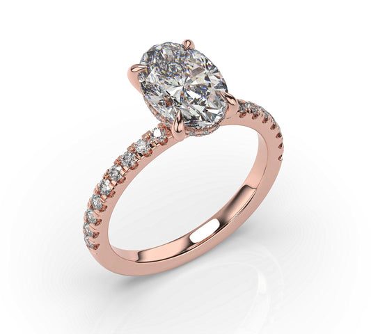 Oval Rose Gold Hidden Halo Engagement Ring