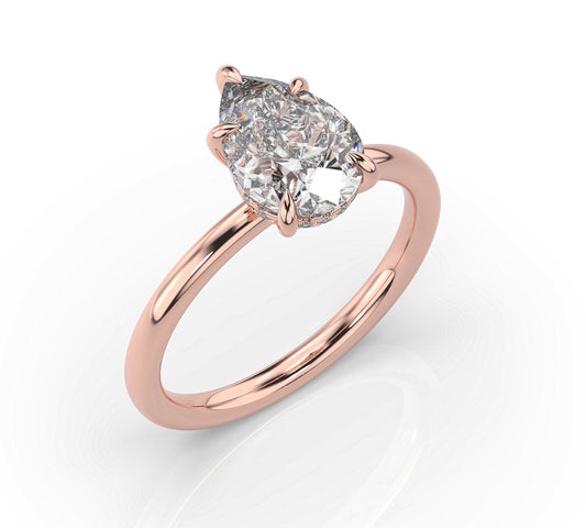 Pear Rose Gold Hidden Halo Solitaire Engagement Ring