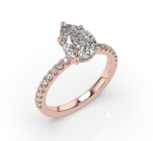 Pear Rose Gold Hidden Halo Engagement Ring