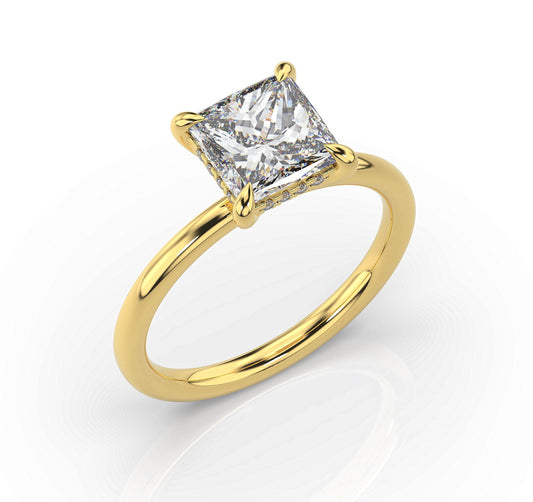 Princess Yellow Gold Hidden Halo Solitaire Engagement Ring