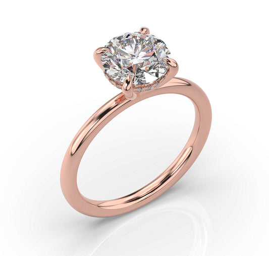 Round Brilliant Rose Gold Hidden Halo Solitaire Engagement Ring