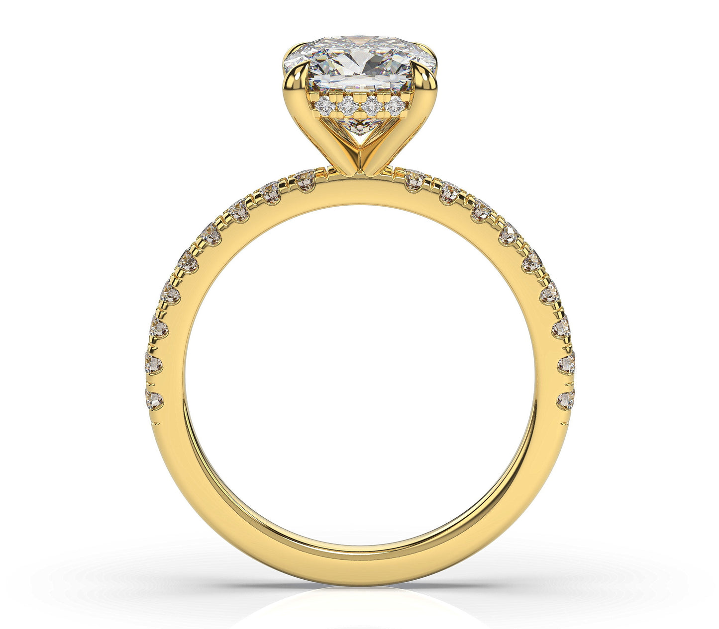 Cushion Yellow Gold Hidden Halo Engagement Ring