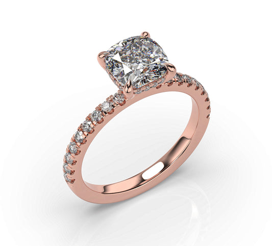 Cushion Rose Gold Hidden Halo Engagement Ring