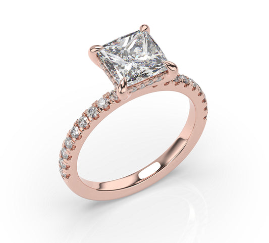 Princess Rose Gold Hidden Halo Engagement Ring