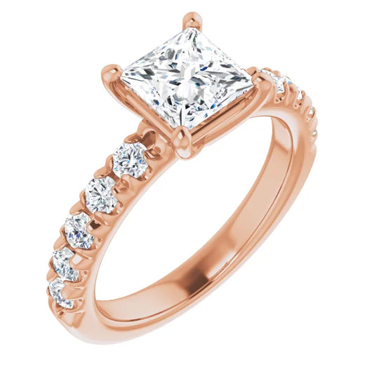 Princess Rose Gold Four Claw Set Style Engagement Ring