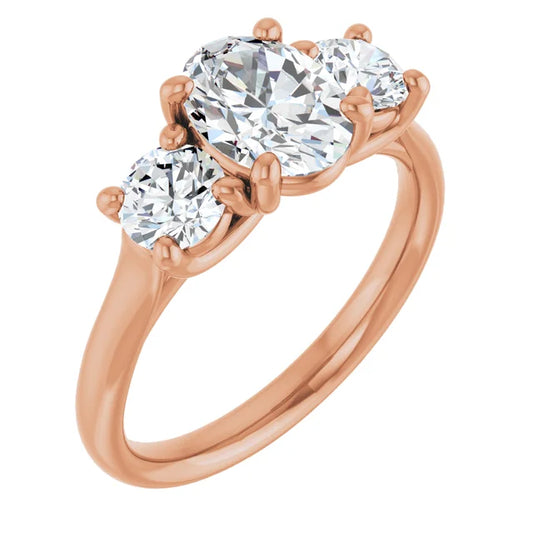 Oval Rose Gold Tri Stone Lab Diamond Engagement Ring