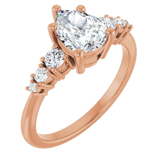 Pear Rose Gold Multi Stone Accent Style Engagement Ring
