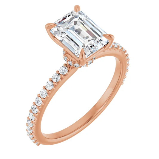 Emerald Rose Gold Claw Set Style Engagement Ring