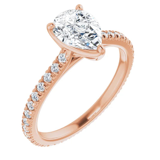 Pear Rose Gold Claw Set Eternity Style Engagement Ring