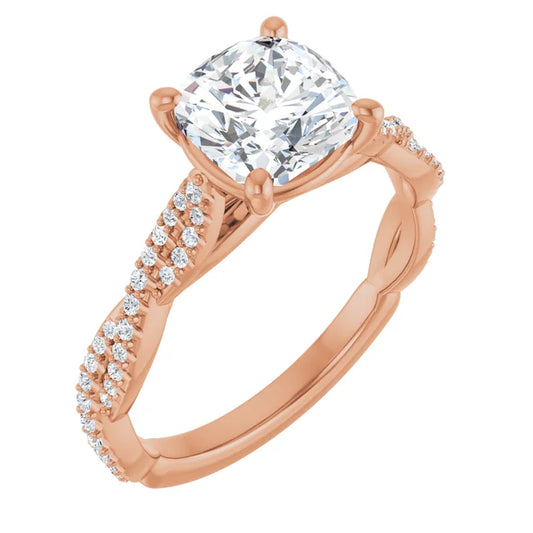 Cushion Rose Gold Twist Style Engagement Ring