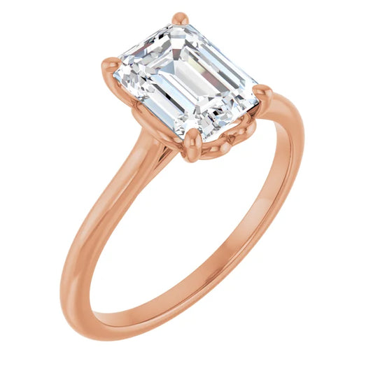 Emerald Rose Gold Four Claw Solitaire Lab Diamond Engagement Ring