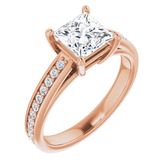 Princess Rose Gold Claw Set Style Lab Diamond Engagement Ring