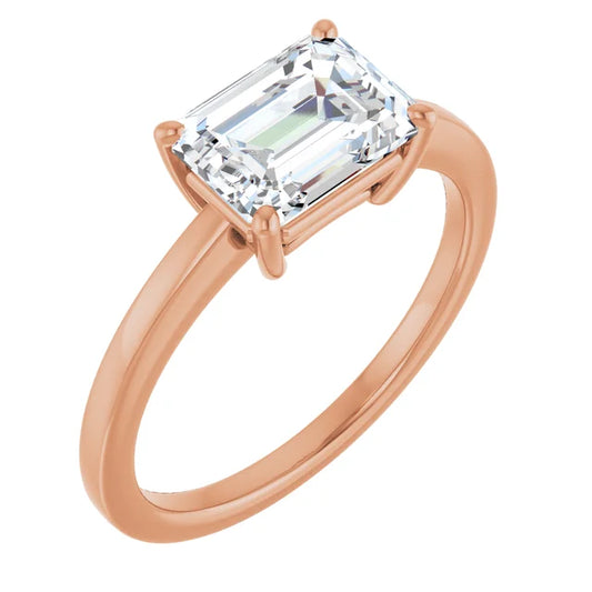Emerald Rose Gold East West Solitaire Style Engagement Ring
