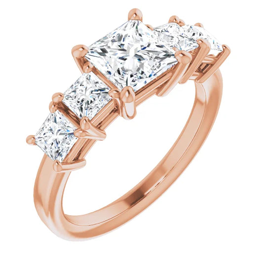 Princess Rose Gold Multi Stone Accent Style Engagement Ring