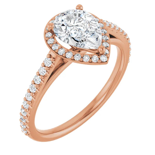 Pear Rose Gold Halo Lab Diamond Engagement Ring