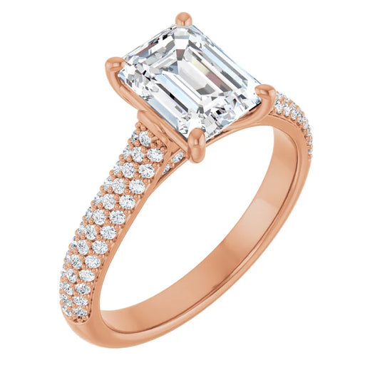 Emerald Rose Gold Pave Lab Diamond Engagement Ring