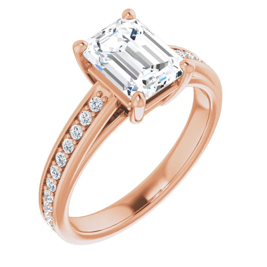 Emerald Rose Gold Claw Set Style Lab Diamond Engagement Ring