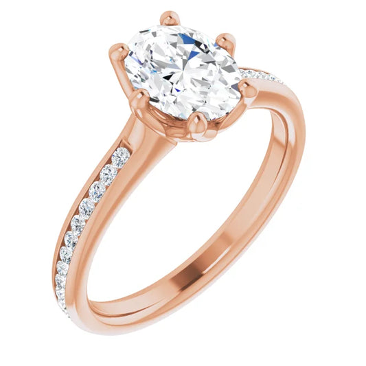 Oval Rose Gold Six Claw Channel Set Lab Diamond Engagement Ring