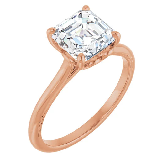 Asscher Rose Gold Four Claw Solitaire Lab Diamond Engagement Ring