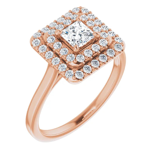 Princess Rose Gold Double Halo Solitaire Lab Diamond Engagement Ring