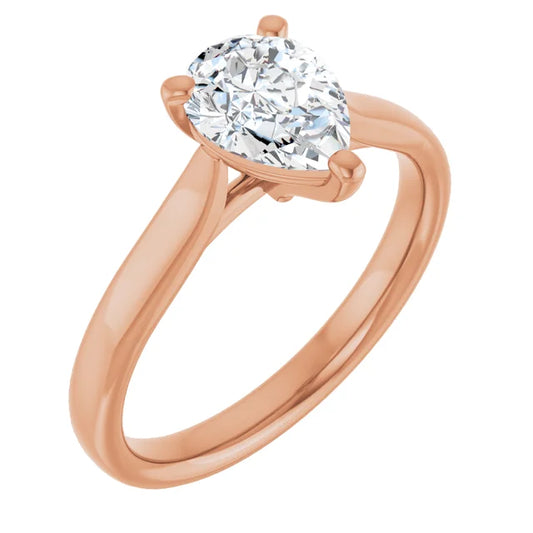 Three Claw Rose Gold Pear Solitaire Engagement Ring