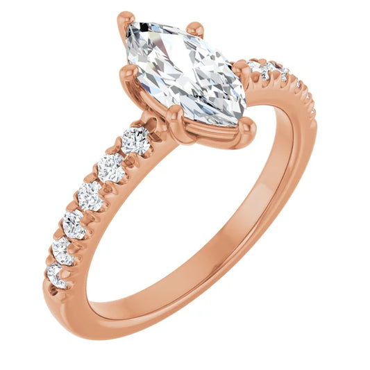 Marquise Six Claw Pave Rose Gold Engagement Ring