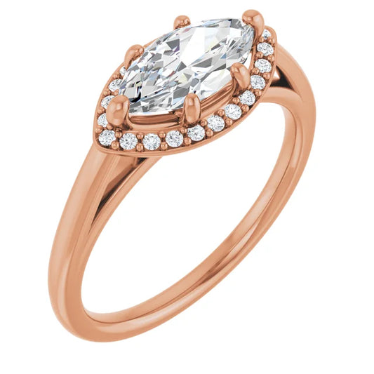 Marquise Rose Gold East West Halo Style Engagement Ring